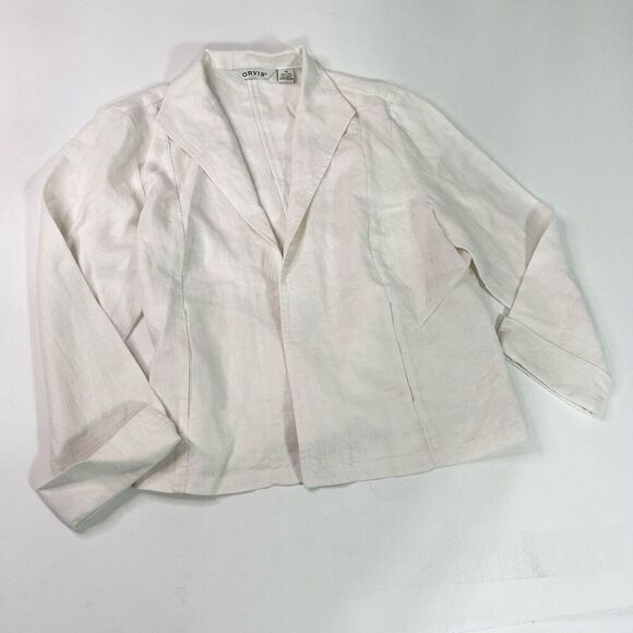 Orvis Jacket Womens 18 Cream Long Sleeve Linen Open Front Blazer - Picture 1 of 8